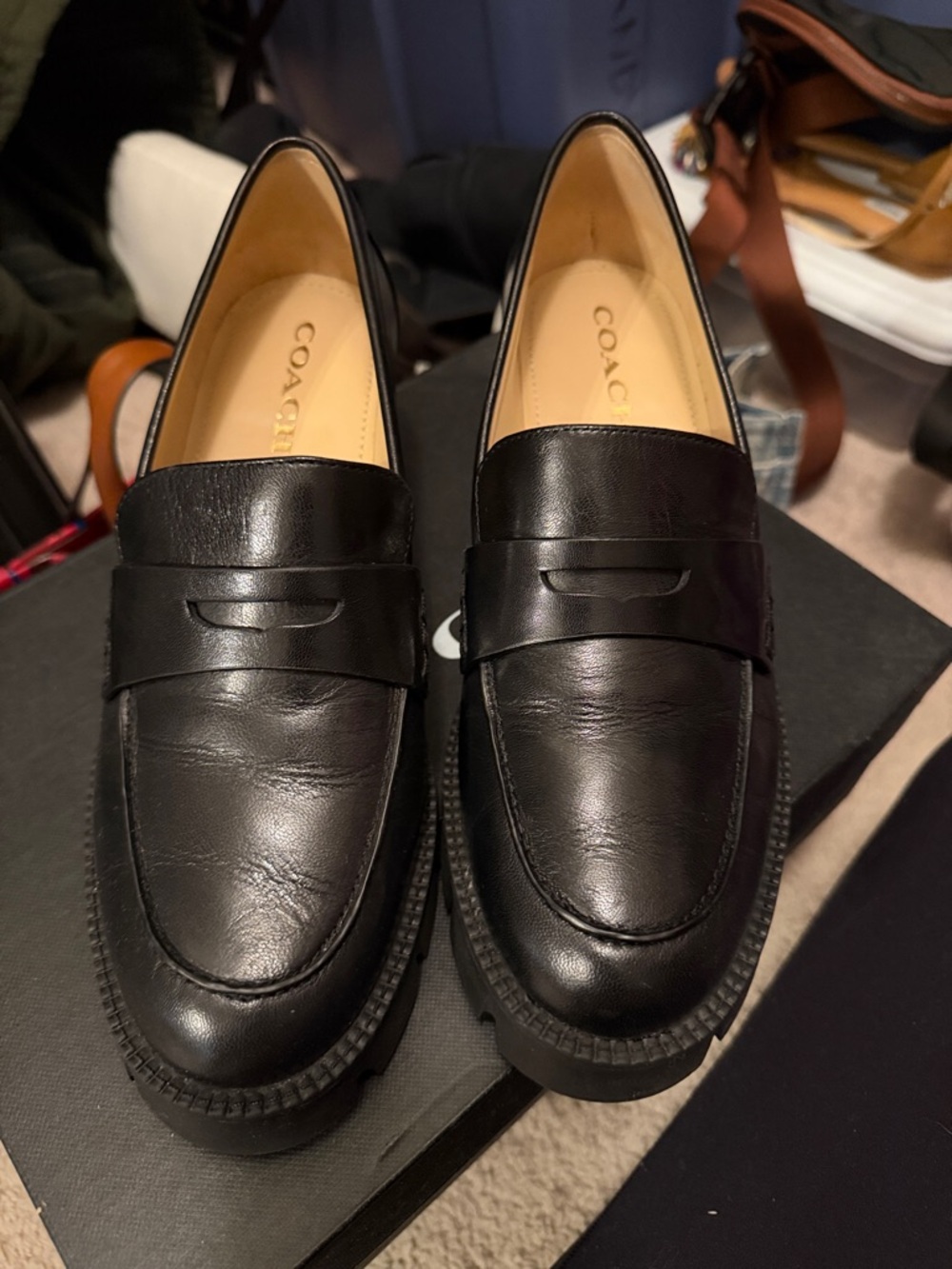 COACH Men’s Black Leather Penny Loafers